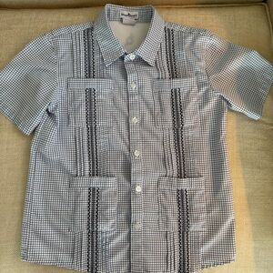 Blue Quail Clothing Co. Boys White and Navy Guayabera.  Size 5